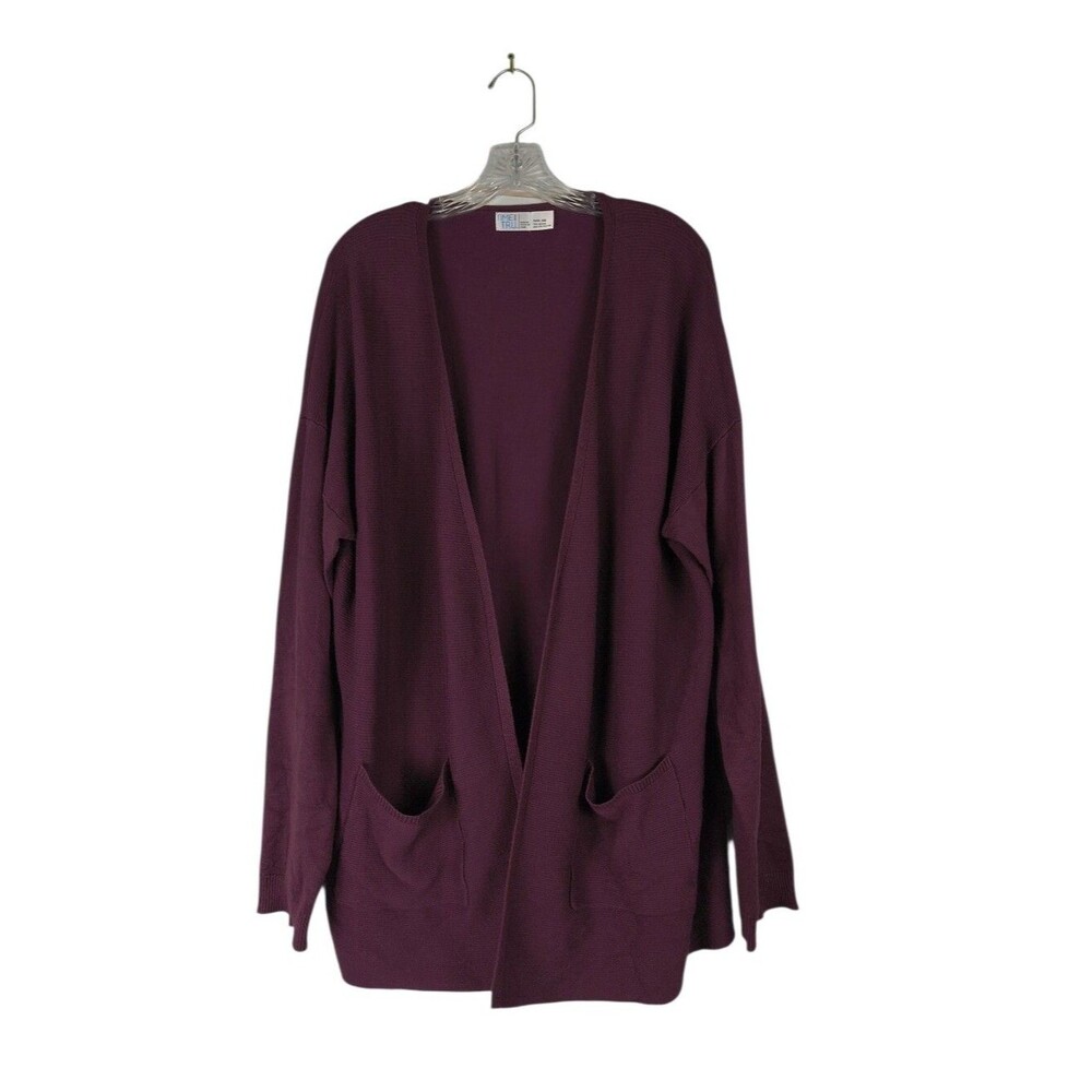 Time & Tru Cardigan Women’s XXXL 22 Burgundy Open Front Drop Shoulder Sweater